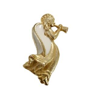 Vintage Enamel Angel Brooch. 2.5" Tall
